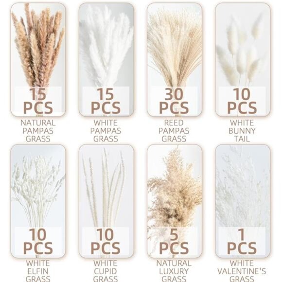 New 96PCS Dried Pampas Grass -Boho Bouquet for Home Decor & Wedding Arrangements - Picture 4 of 7